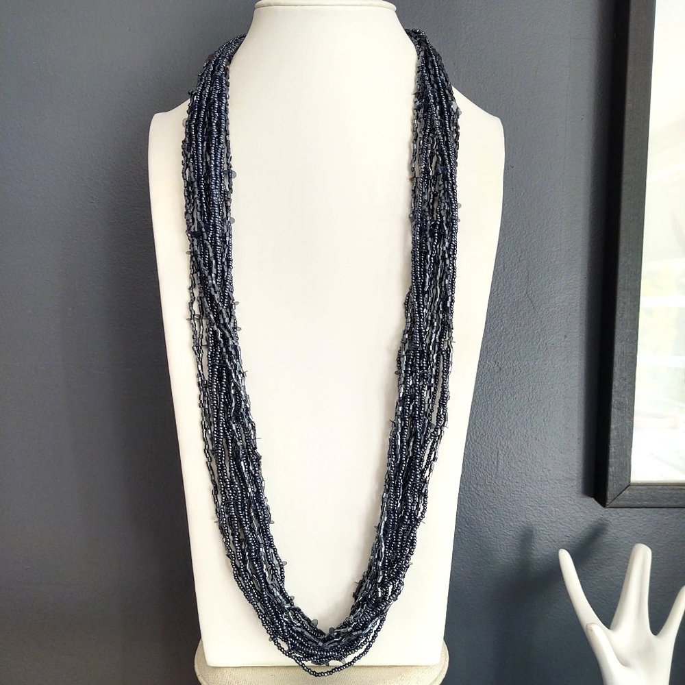 Slate gray bugle, seed and sequin necklace